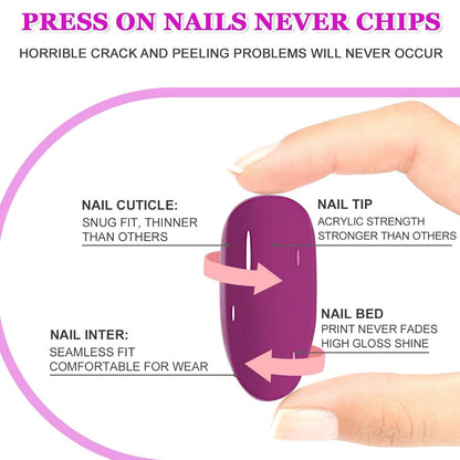24 Stück Nägel zum Aufkleben Kurz Oval Glänzend Rosa Lila Gradient Französische Falsche Nägel Künstliche Nägel Press on Nails