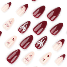 24 Stück Press on Nägel Mandel Glänzend Nude Rot French Tip