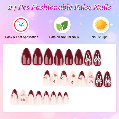 24er Set Nägel Mandelform Glitzer Design Acryl Nägel Kleben Frauen