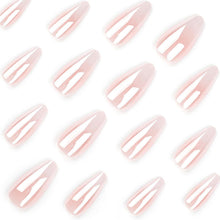 24 Stück Glänzend Rosa Weiße Gradient Nägel für Frauen
