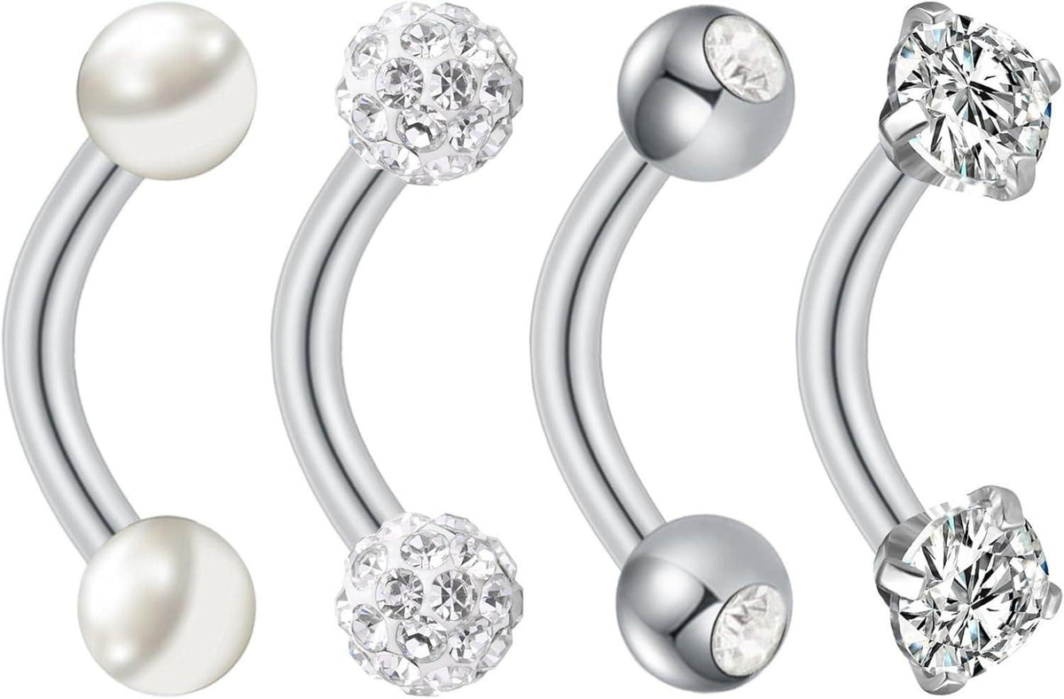 Bauchnabelpiercing Edelstahl Gold Silber Perle CZ 14G 4 Stück