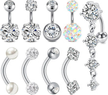 Bauchnabelpiercing Edelstahl 14G 6mm 8mm CZ Gold Silber