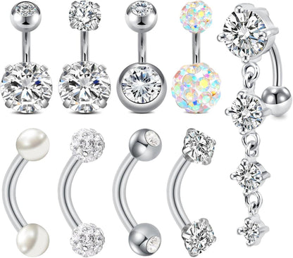 Bauchnabelpiercing Edelstahl 14G 6mm 8mm CZ Gold Silber