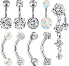 Bauchnabelpiercing 14G Gold Silber CZ 8mm Edelstahl 6mm Stablänge