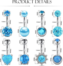 Bauchnabelpiercing Set 8 Stück Edelstahl CZ Stein Herzform