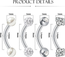 Bauchnabelpiercing Gold Silber 6mm 8mm 10mm 4 Stück CZ Perle