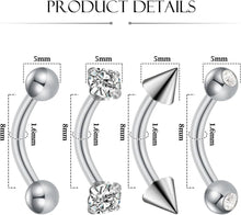 Bauchnabelpiercing Set Gold Silber 4 Stück CZ Perle 14G 8mm