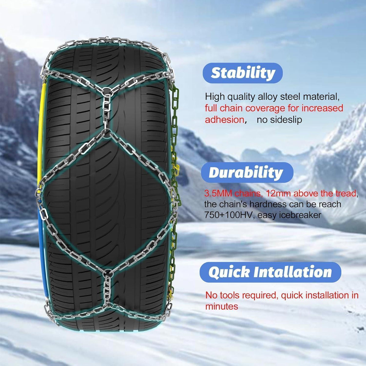 Automatische Schneeketten 12mm – Schnelle Montage & EN 16662