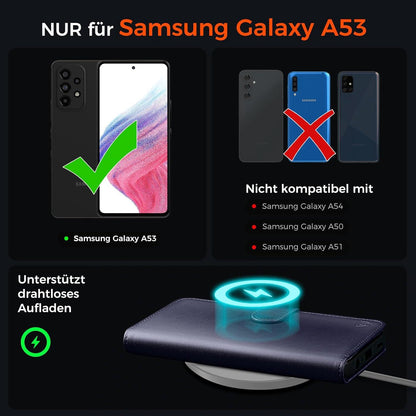 Handyhülle Wallet Premium Leder Blau Samsung Galaxy A53 5G Standfunktion