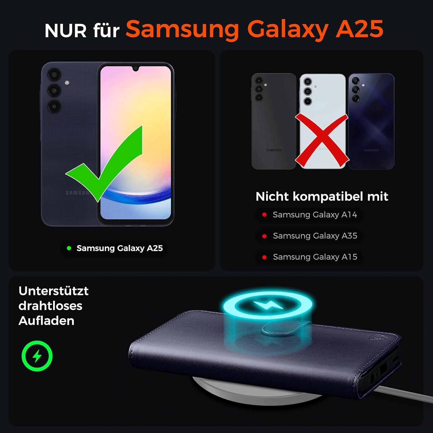 Samsung Galaxy A25 5G Handyhülle Wallet Leder Flip Case Blau