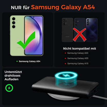 EASDNB Samsung Galaxy A54 5G Handyhülle Wallet Leder Schwarz Standfunktion