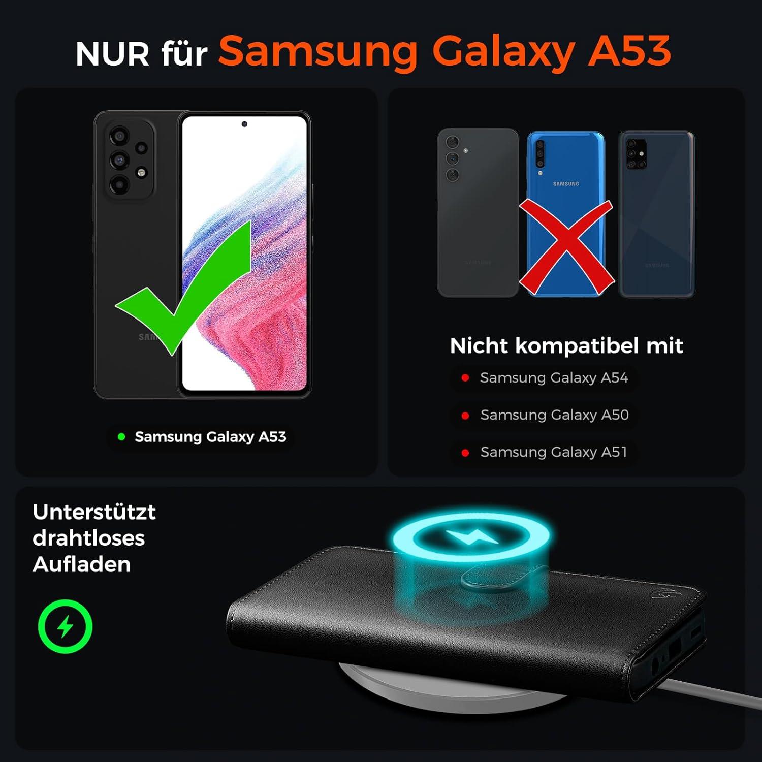 EASDNB Samsung Galaxy A53 5G Hülle Wallet Leder Flip Case Schwarz