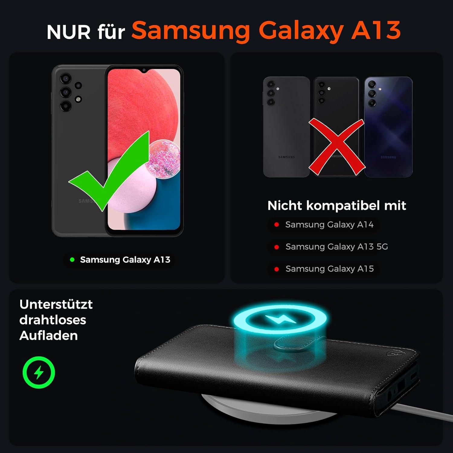 Samsung Galaxy A13 5G Hülle - Premium Leder Wallet Tasche Schwarz