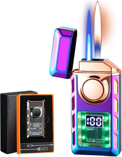 Dual Flame Lighter with Colored Lights | Refillable Butane Gas Gift