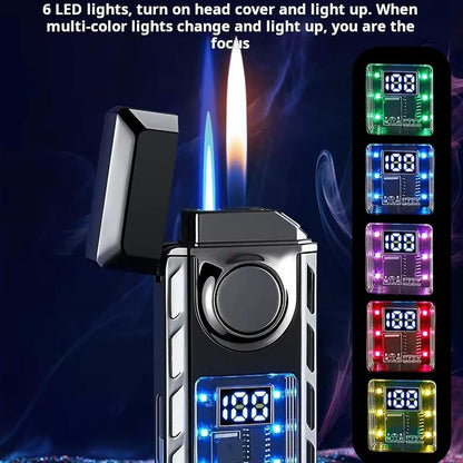 Multi-Functional Dual Flame Lighter mit LEDs, nachfüllbares Feuerzeug für Männer
