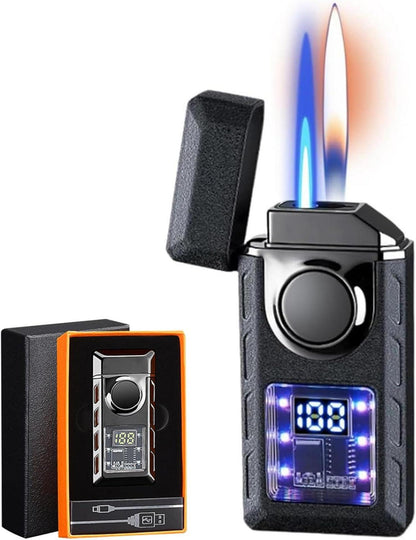 Dual Flame Lighter Colored Lights, Intelligente Jetflamme Feuerzeug