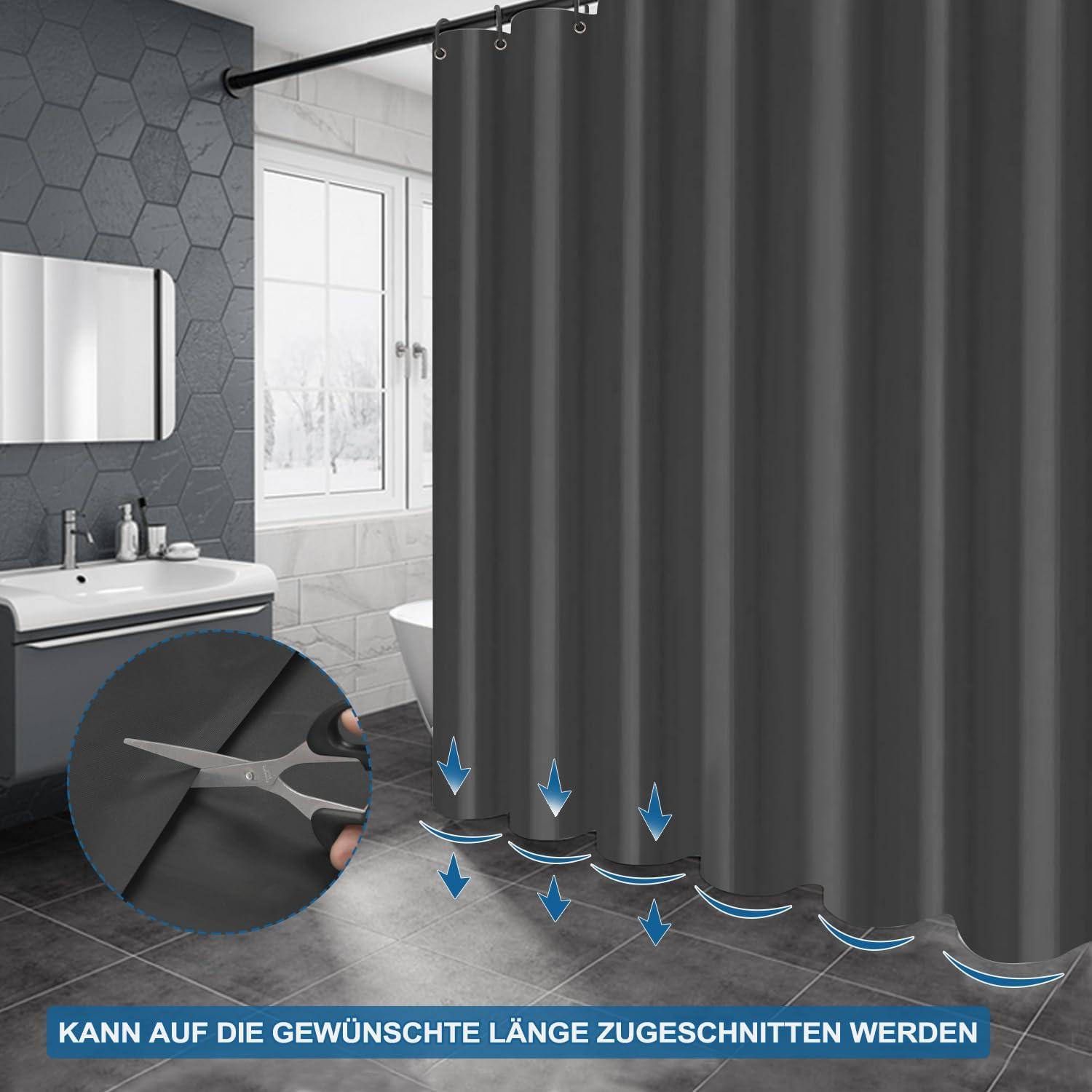 Duschvorhang Dark Grau Anti-Schimmel Wasserdicht 180x180 cm mit 12 Ringen