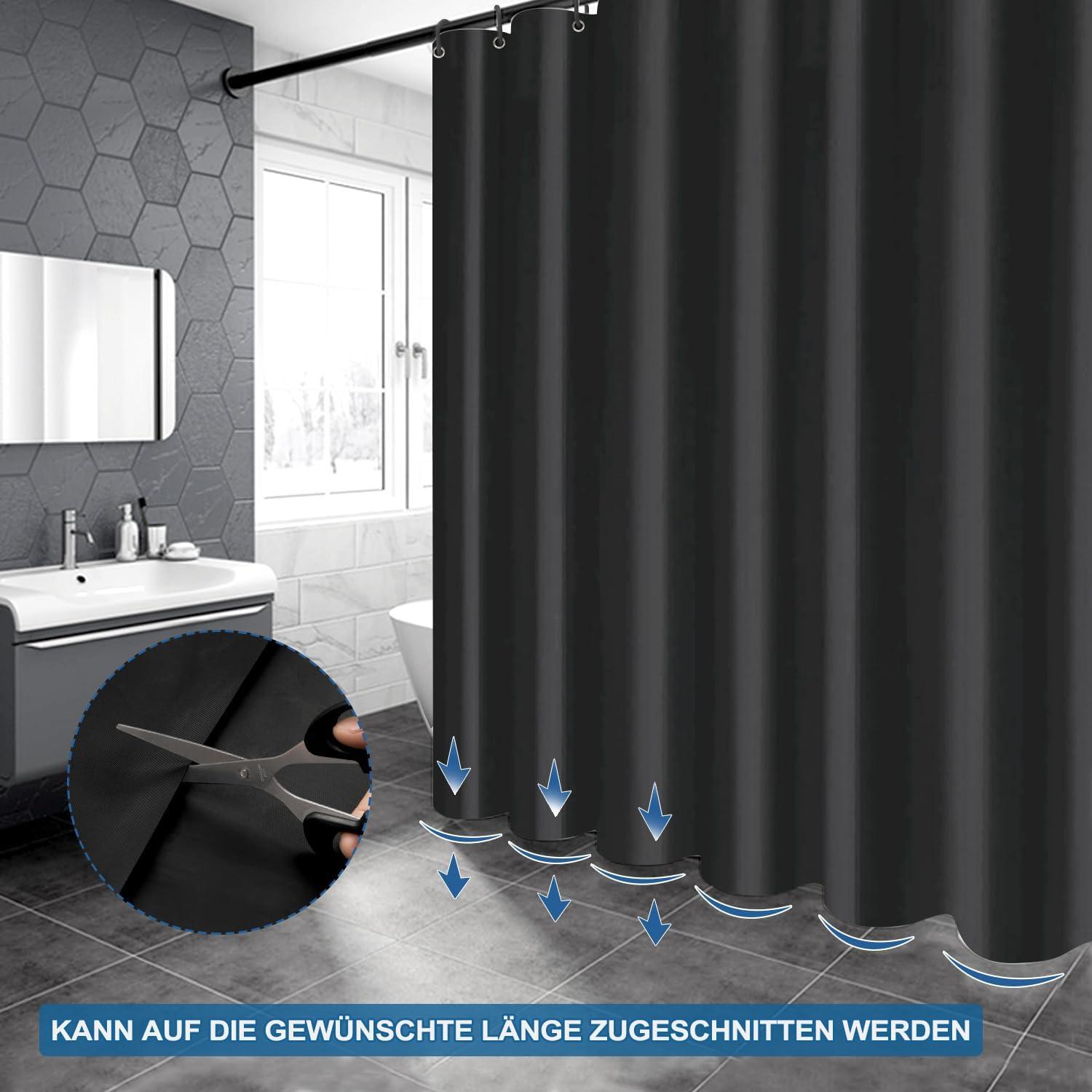 Funria Duschvorhang Schwarz 180x180cm Anti-Schimmel Wasserdicht Badezimmer Vorhang