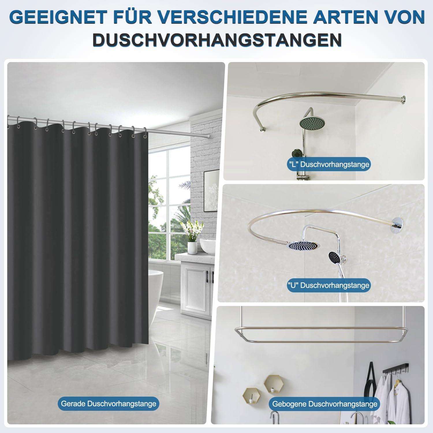 Funria Duschvorhang Schwarz 180x180cm Anti-Schimmel Wasserdicht Badezimmer
