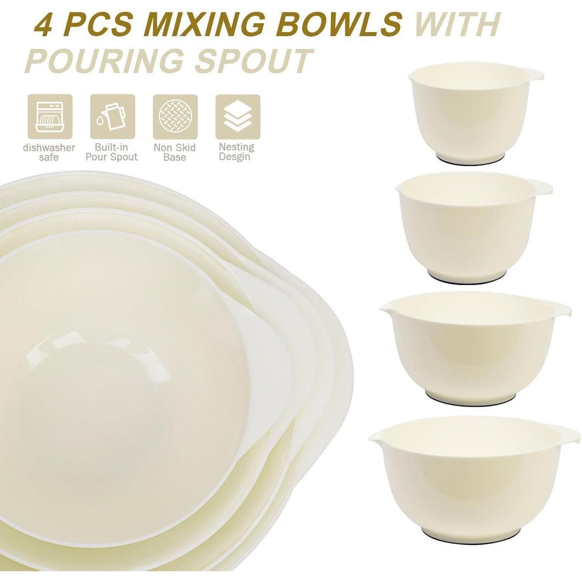 Rührschüssel Set 4-teilig Beige, Kunststoff, rutschfest, stapelbar