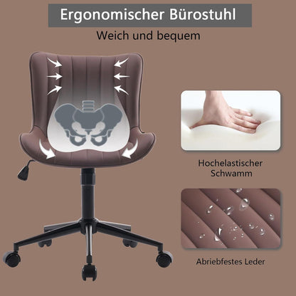 Ergonomischer Bürostuhl in Lederoptik, Wippfunktion, 136 kg belastbar, Braun