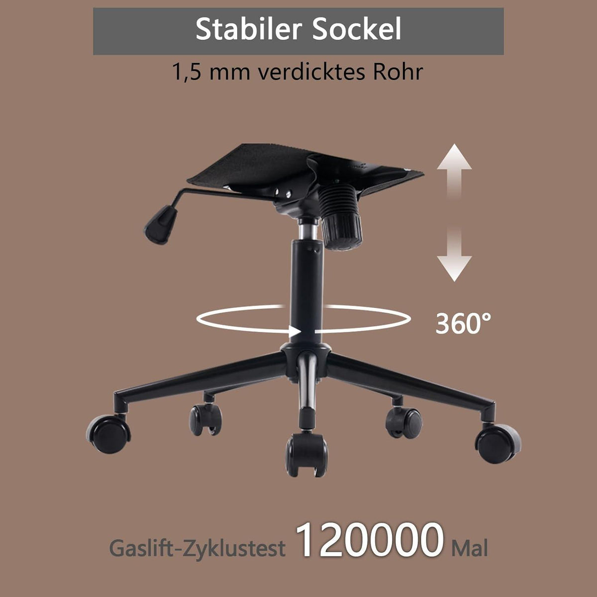 Ergonomischer Bürostuhl in Lederoptik, Wippfunktion, 136 kg belastbar, Braun
