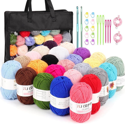 25x25g Häkelgarn Set Acryl Wolle Häkeln/Stricken Zubehör 25 Farben