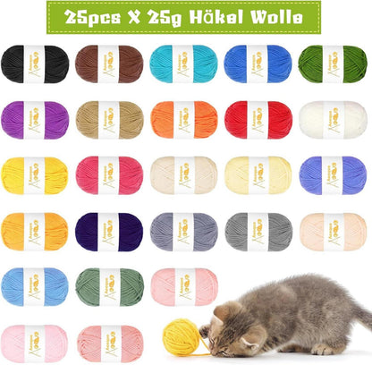 25er Set Häkelgarn Bunte Wolle zum Häkeln Stricken