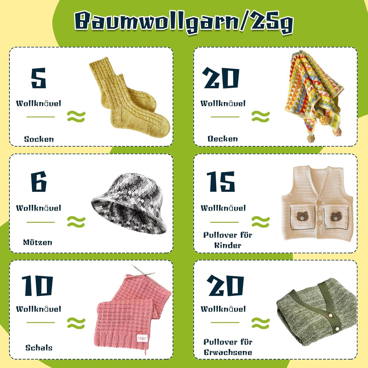 25x 25g Bunte Häkelgarn Set Acryl Wolle Häkelnadel 4,0mm-5,0 mm