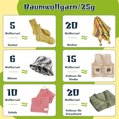 25x 25g Bunte Häkelgarn Set Acryl Wolle Häkelnadel 4,0mm-5,0 mm