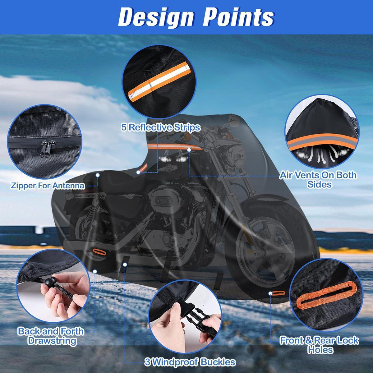 Motorradabdeckung Wasserdicht Outdoor XL 218x99x129cm