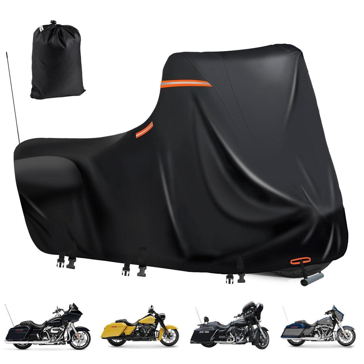 Motorradabdeckung wasserdicht 600D mit Reflektoren & Tasche
