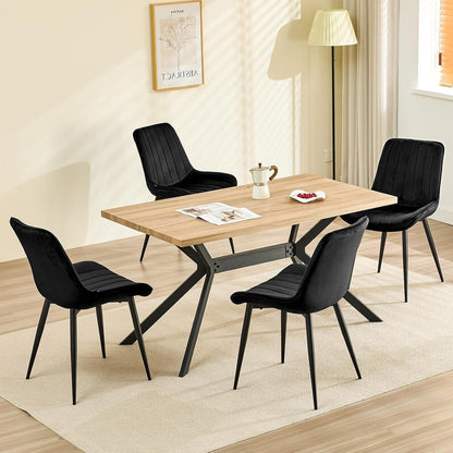 Samt Esszimmerstühle 4er Set mit Metallbeinen Schwarz