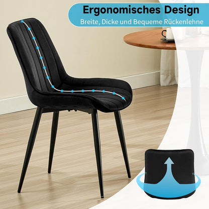 Samt Esszimmerstühle 4er Set mit Metallbeinen Schwarz
