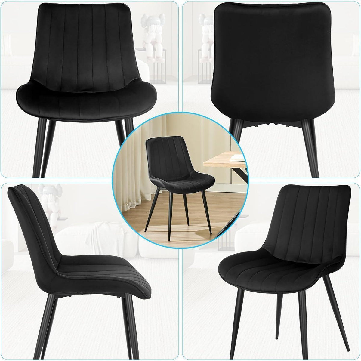 Samt Esszimmerstühle 4er Set mit Metallbeinen Schwarz