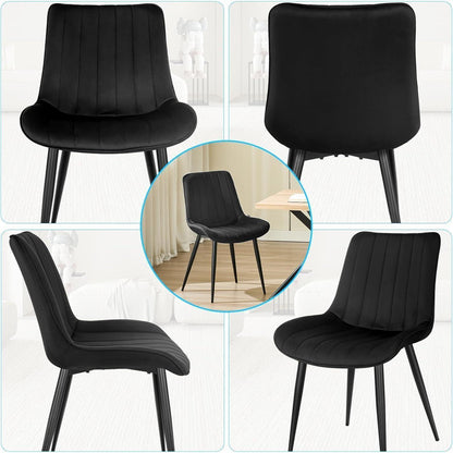 Samt Esszimmerstühle 4er Set mit Metallbeinen Schwarz