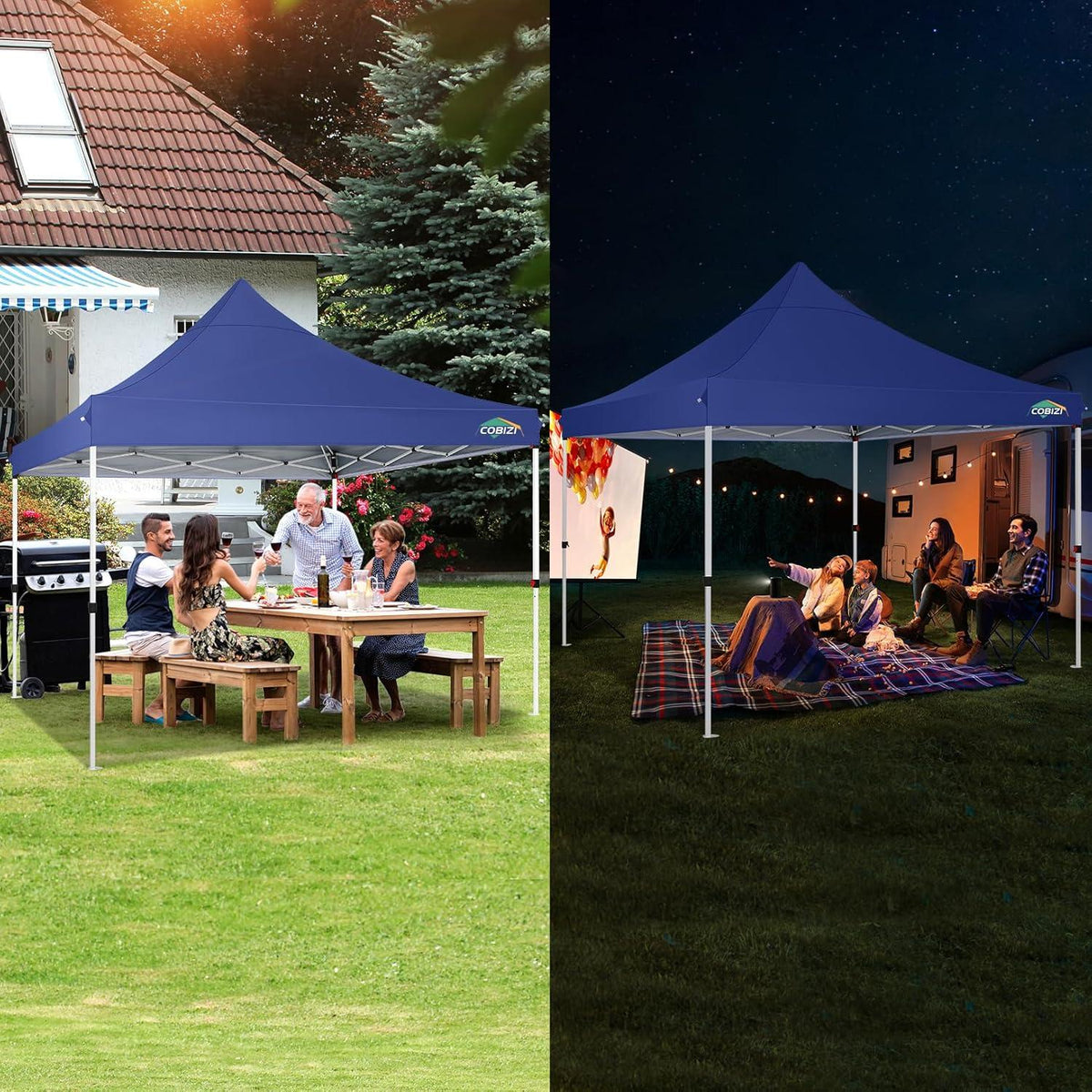 Faltpavillon 3x3m Wasserdicht Stabil Winterfest mit Seitenwänden Blau UV-Schutz