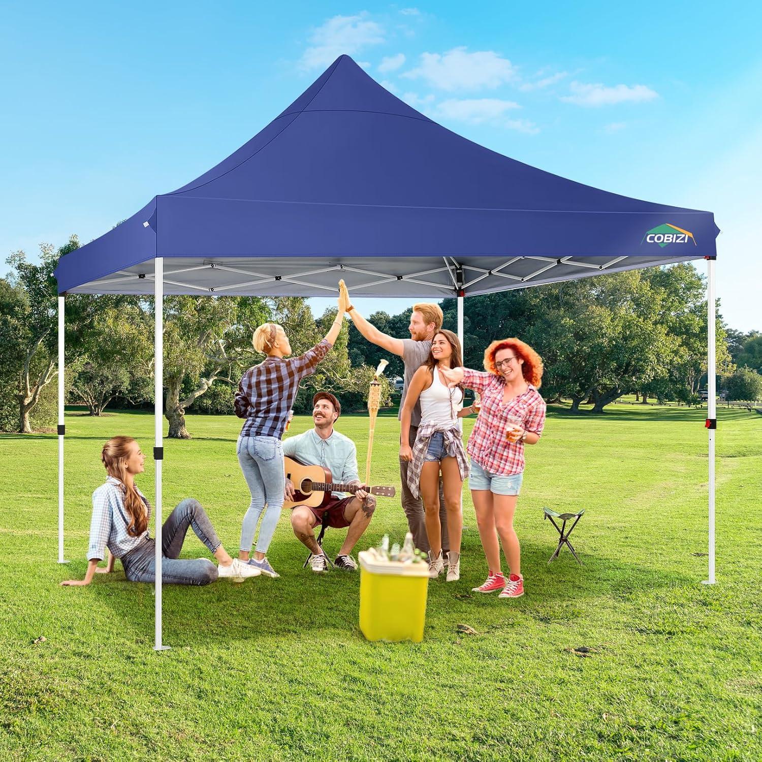 Faltpavillon 3x3 blau mit Seitenwänden, Sandsäcke