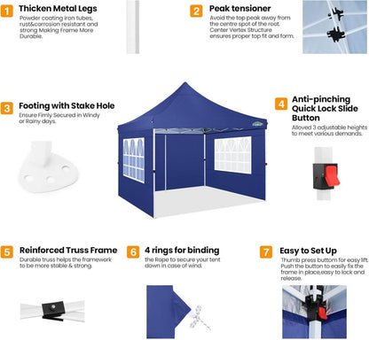 Pop Up Pavillon 3x3 mit Seitenwänden, Sandsäcken, wasserdicht, stabil