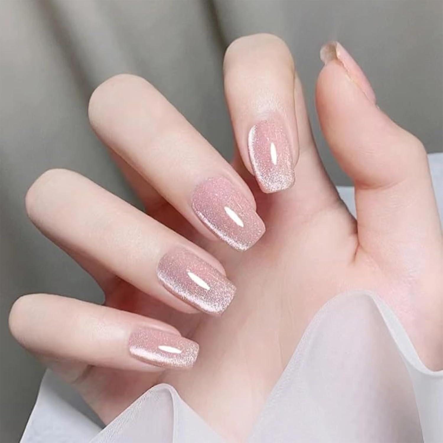 24 Stück Press On Nails Acrylnägel Vollabdeckung Katzenaugen Pink