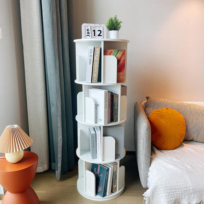 Drehbares Bücherregal Kiefernholz, 4-stöckig, Weiß