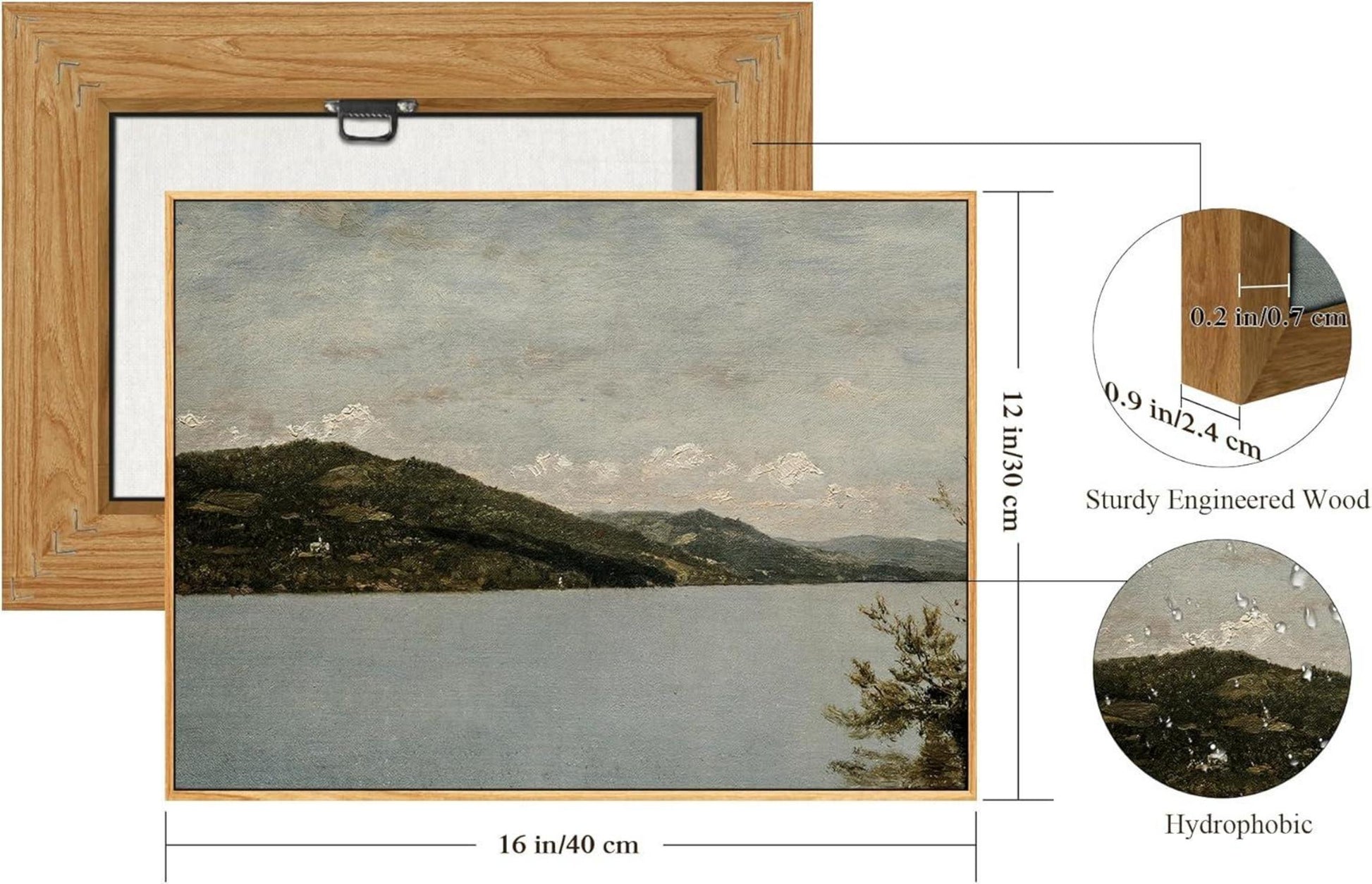 Vintage Leinwandbild mit Holzrahmen 30x40 cm Wohnzimmer Deko Bergsee