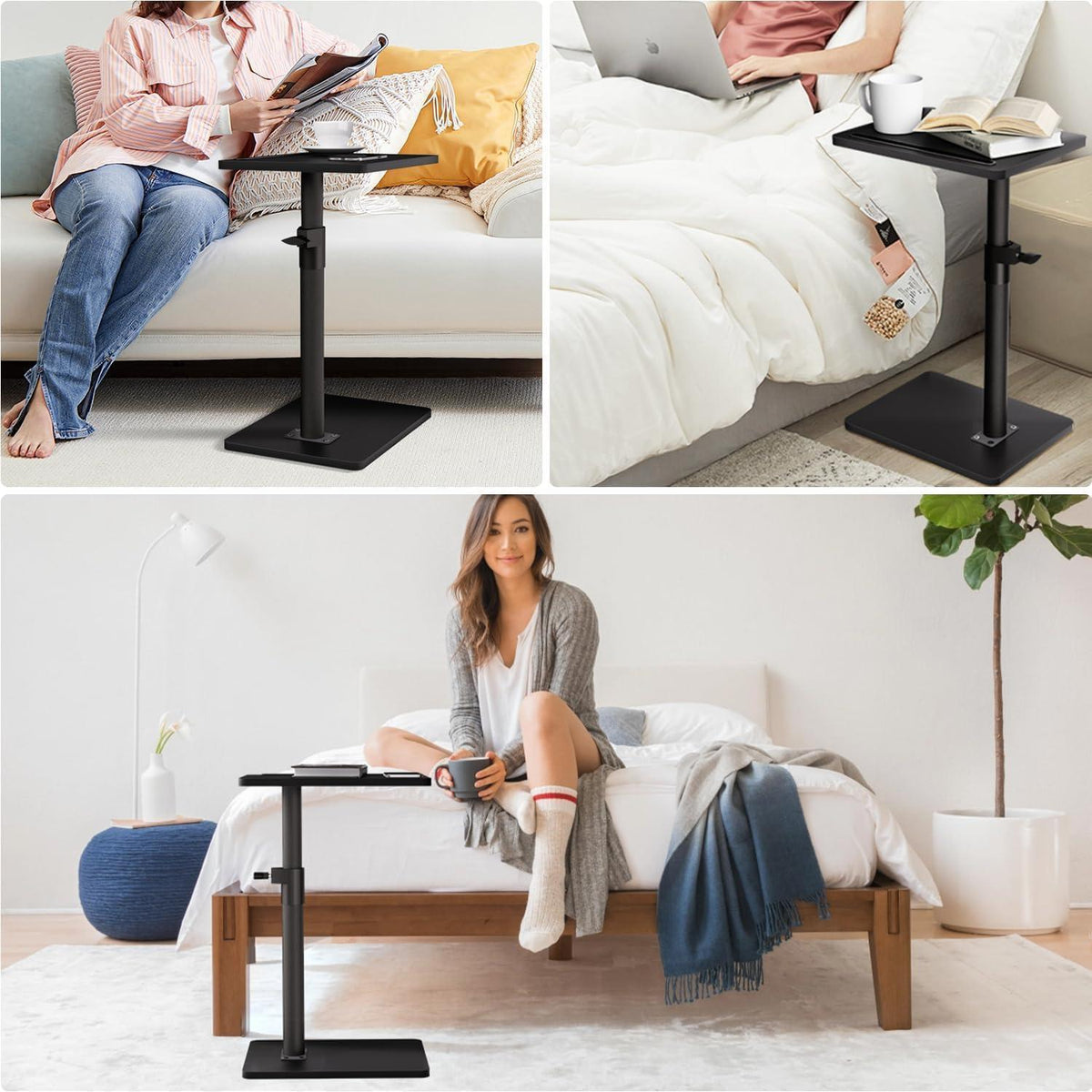 360° Schwenkbarer Beistelltisch – Höhenverstellbarer Couchtisch Schwarz