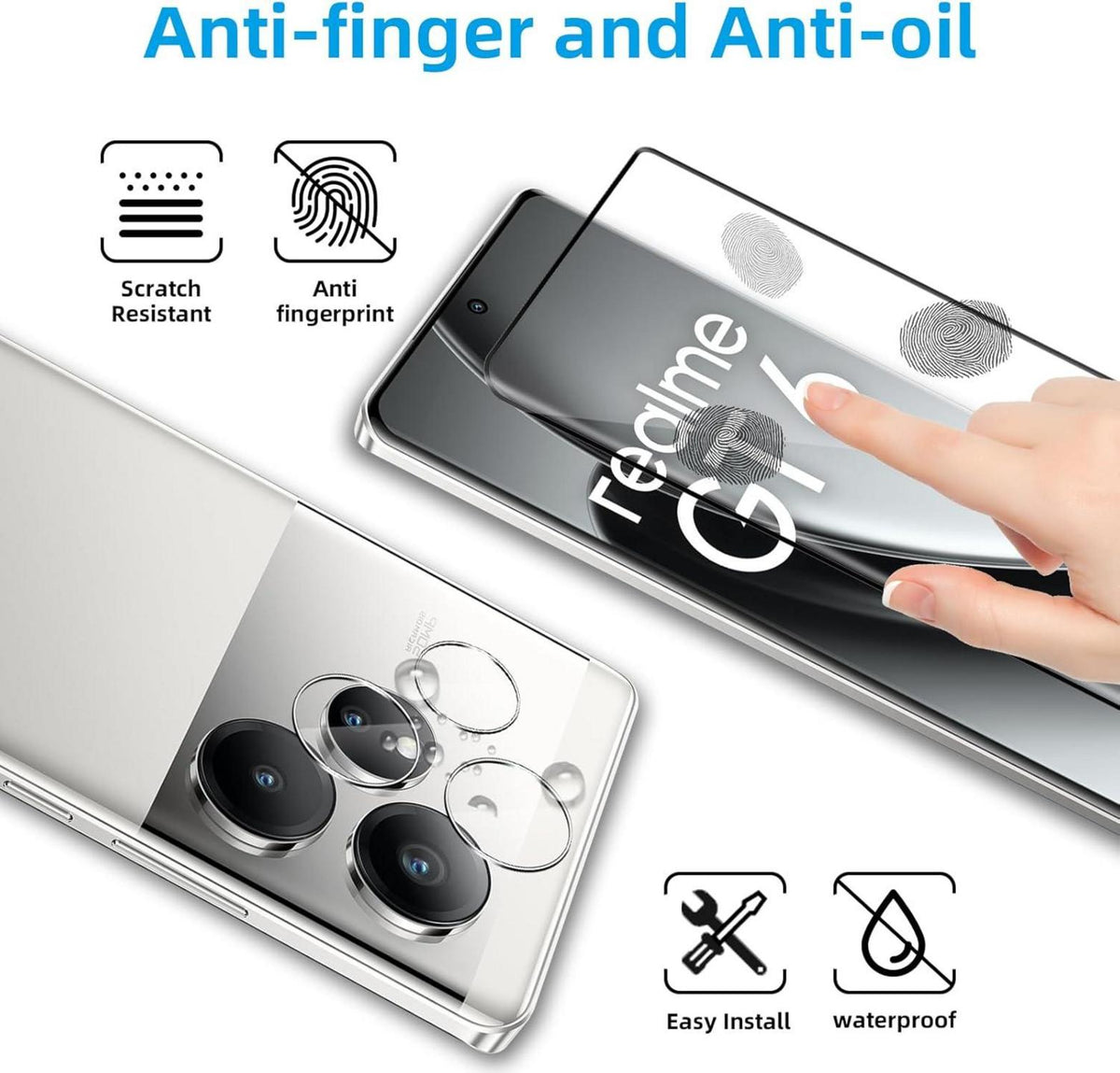 QULLOO Realme GT6 / GT 6T Panzerglas & Kameraschutzfolie 4er