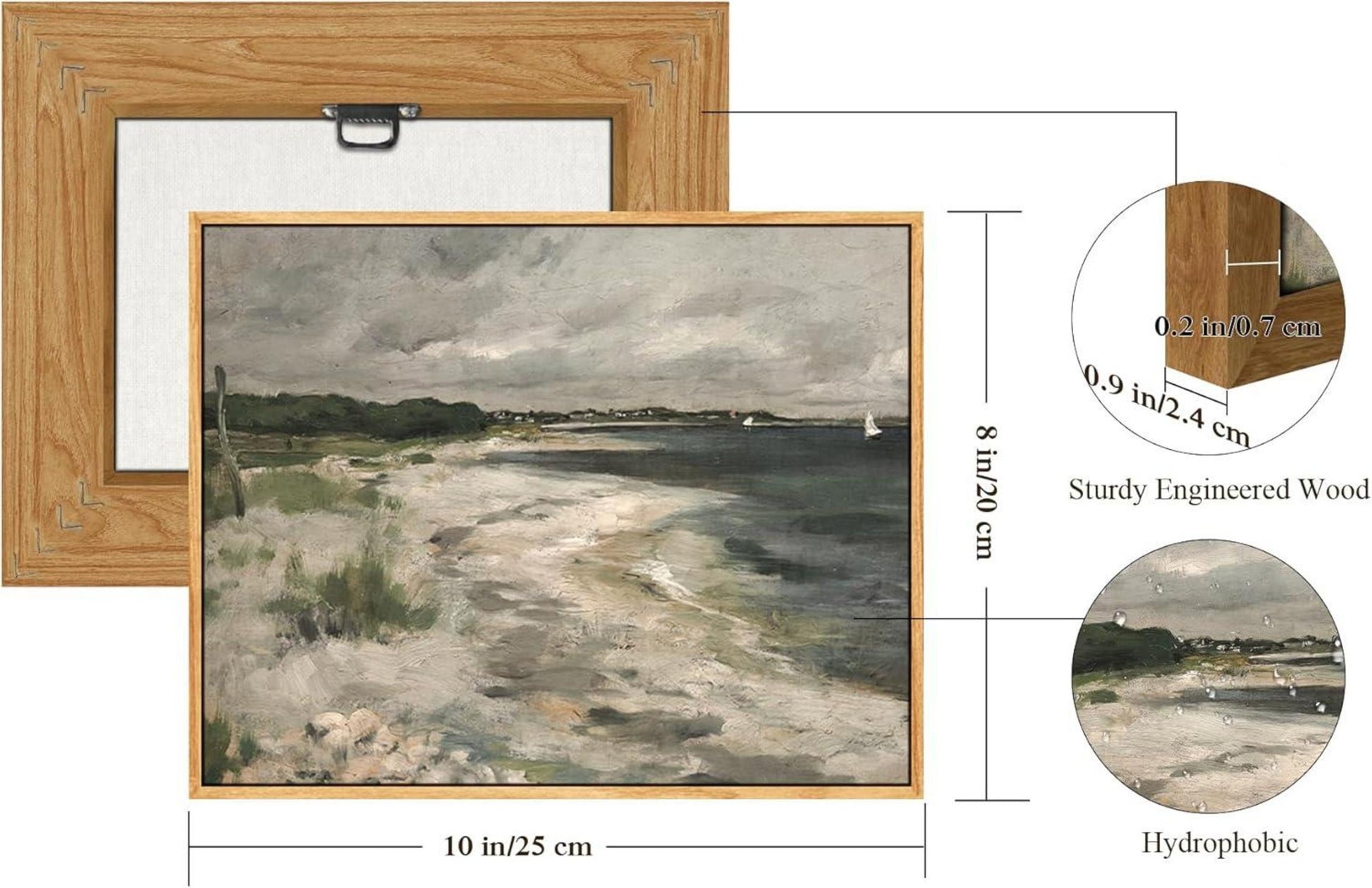 Vintage Leinwand Bilder mit Rahmen 20x25 cm Holz Küstenlandschaft