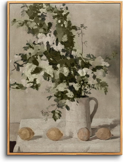 Vintage Leinwandbilder mit Holzrahmen 30x40cm Blumen Zitronen