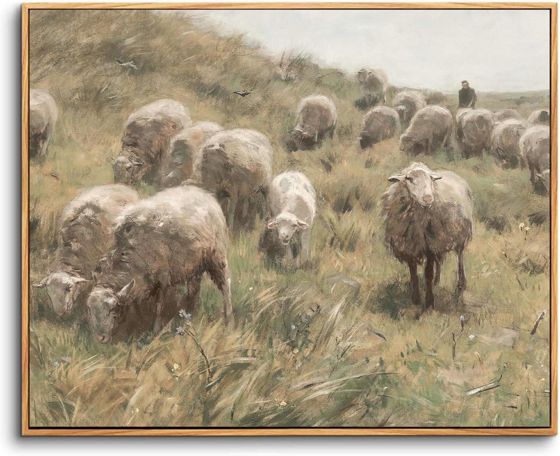 Vintage Leinwand Bilder mit Holzrahmen 60x90 cm Wanddeko Tier Gemälde
