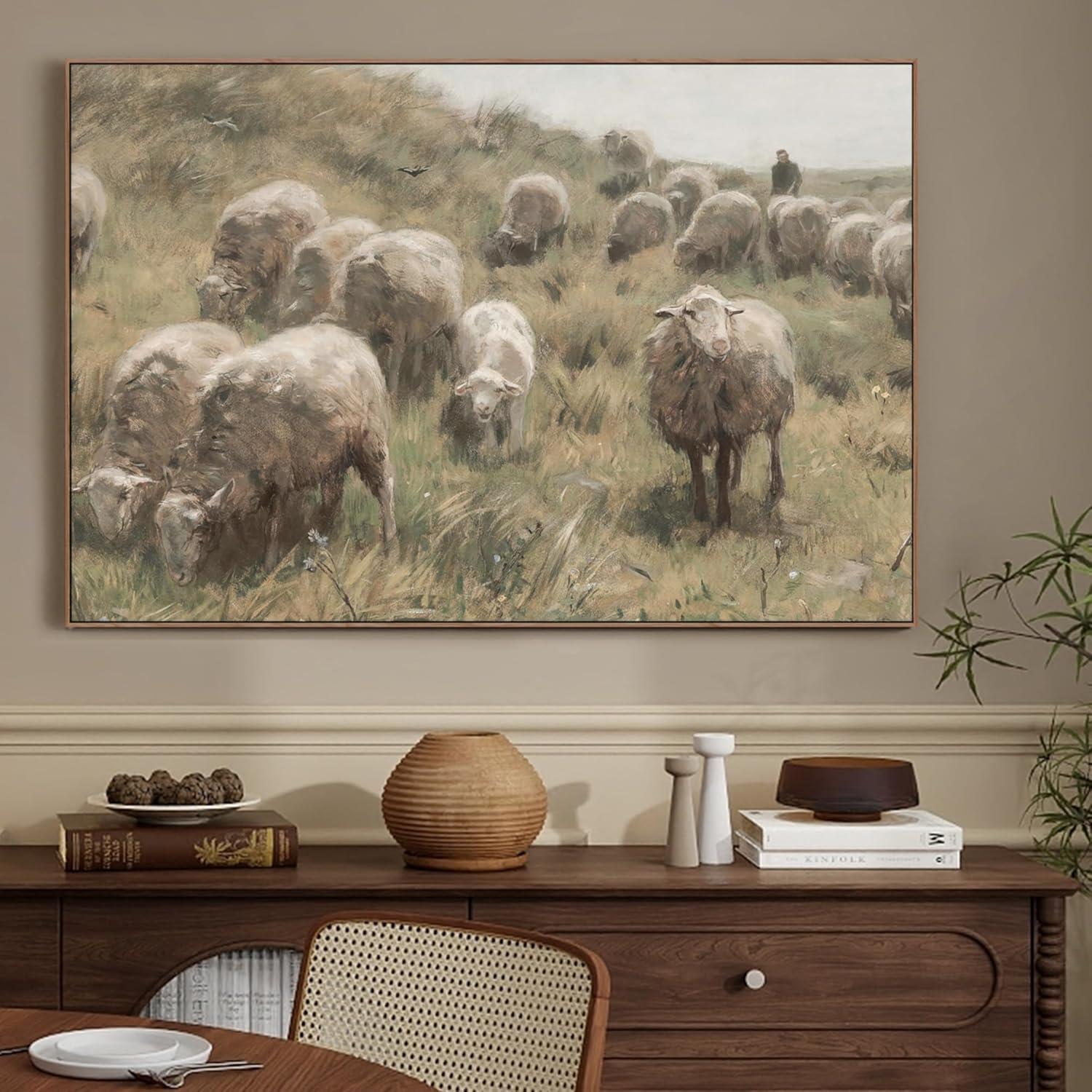 Vintage Leinwand Bilder mit Holzrahmen 60x90 cm Wanddeko Tier Gemälde