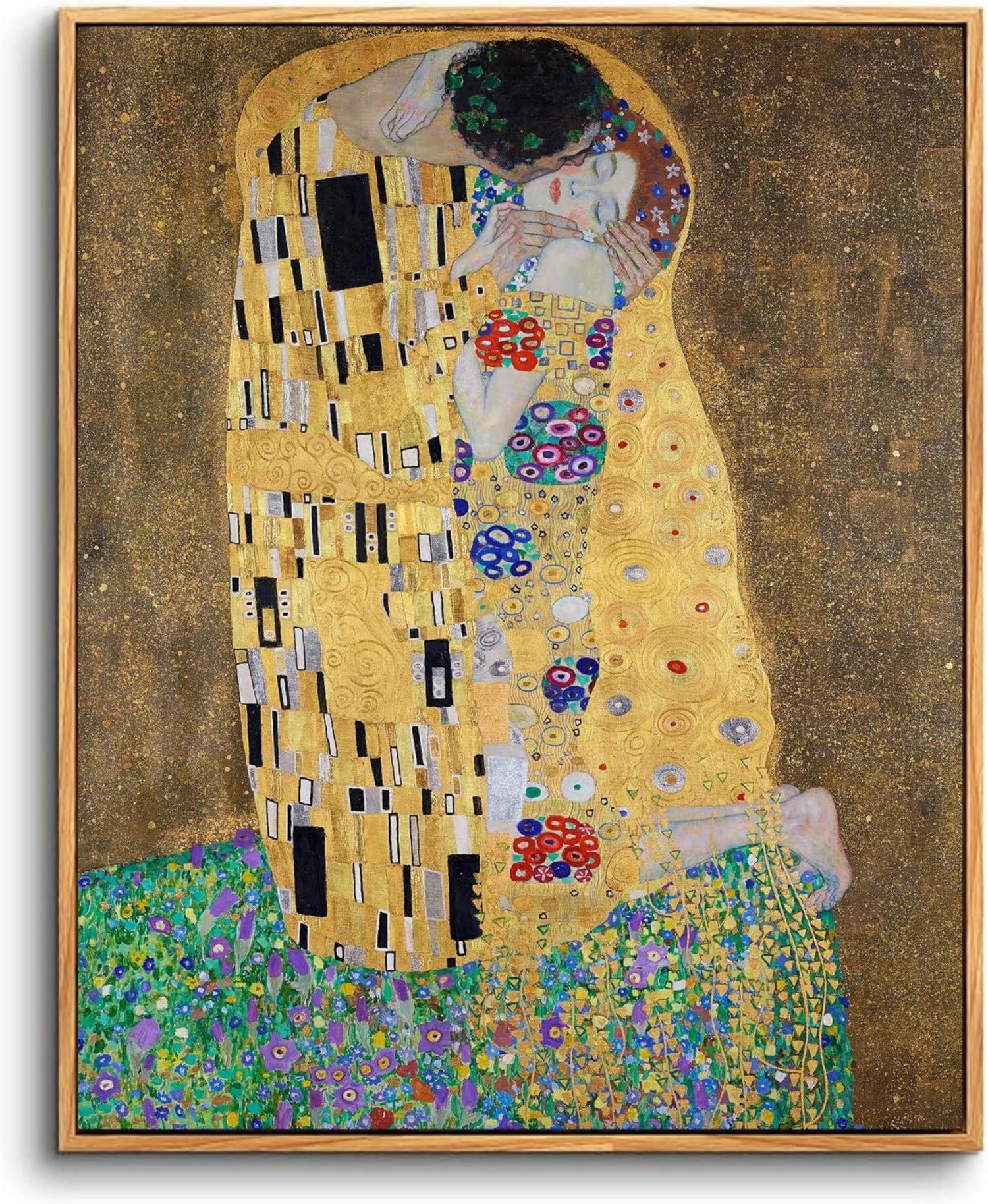 Vintage Leinwandbild Wanddeko 20x25cm mit Holzrahmen Klimt Der Kuss