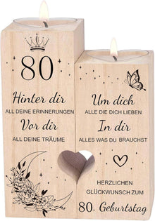 80. Geburtstag Kerzenständer Holz Deko Geschenkidee für Frau